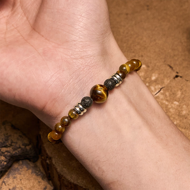 Pulsera de cuentas de ojo de tigre de piedra volcánica natural Olivenorma