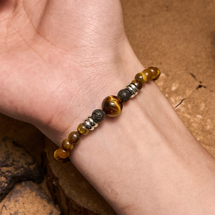 Pulsera de cuentas de ojo de tigre de piedra volcánica natural Olivenorma