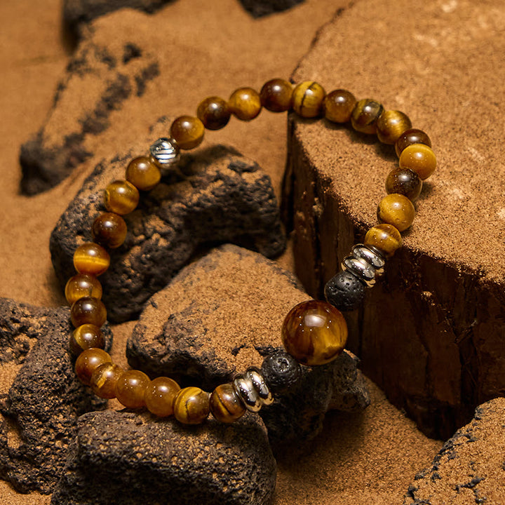 Pulsera de cuentas de ojo de tigre de piedra volcánica natural Olivenorma