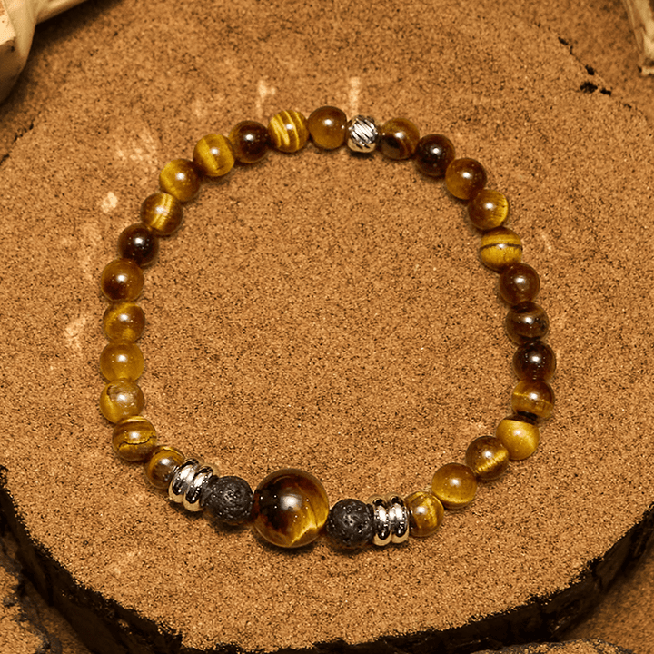 Pulsera de cuentas de ojo de tigre de piedra volcánica natural Olivenorma