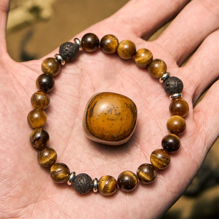 Pulsera de cuentas de ojo de tigre y piedra de lava Olivenorma para hombre