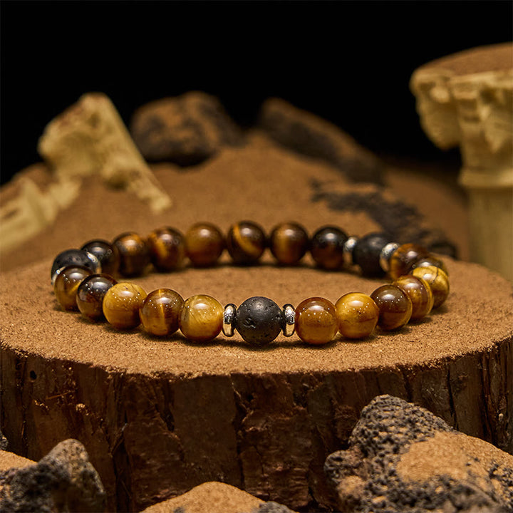 Pulsera de cuentas de ojo de tigre y piedra de lava Olivenorma para hombre