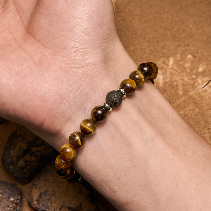 Pulsera de cuentas de ojo de tigre y piedra de lava Olivenorma para hombre
