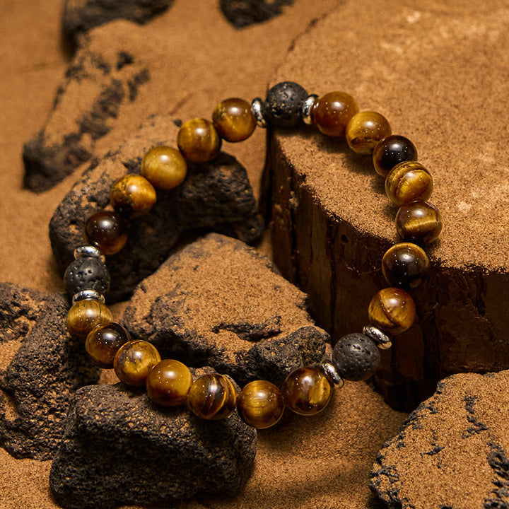 Pulsera de cuentas de ojo de tigre y piedra de lava Olivenorma para hombre