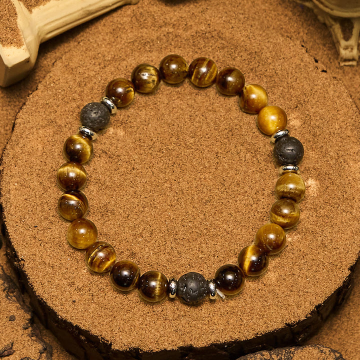 Pulsera de cuentas de ojo de tigre y piedra de lava Olivenorma para hombre