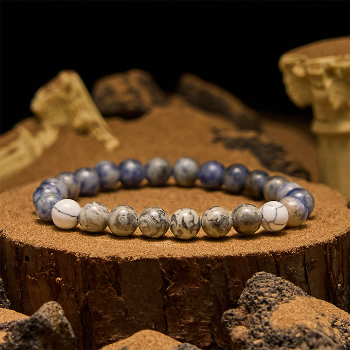 Pulsera de cuentas de jaspe gris y sodalita azul natural de Olivenorma