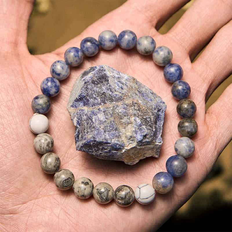 Pulsera de cuentas de jaspe gris y sodalita azul natural de Olivenorma