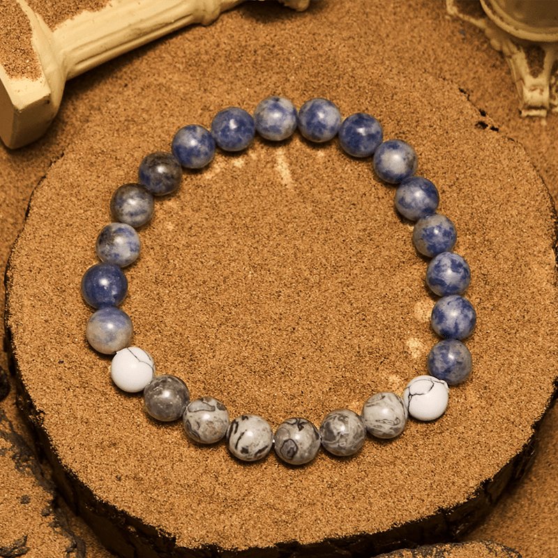 Pulsera de cuentas de jaspe gris y sodalita azul natural de Olivenorma