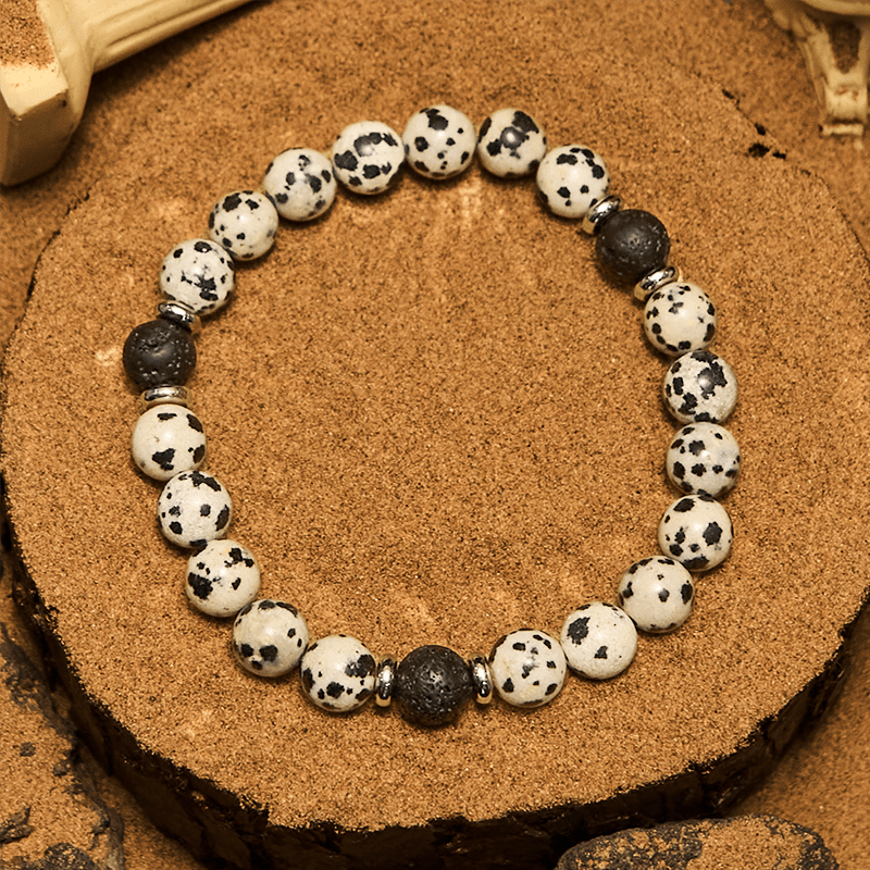 Pulsera de cuentas de piedra de lava de jaspe dálmata natural de Olivenorma
