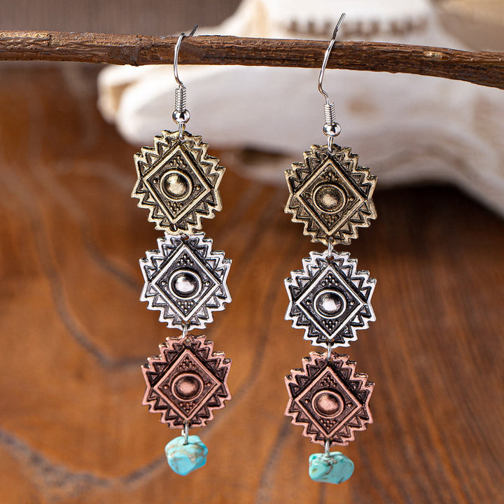 Pendientes Olivenorma de metal turquesa estilo retro occidental