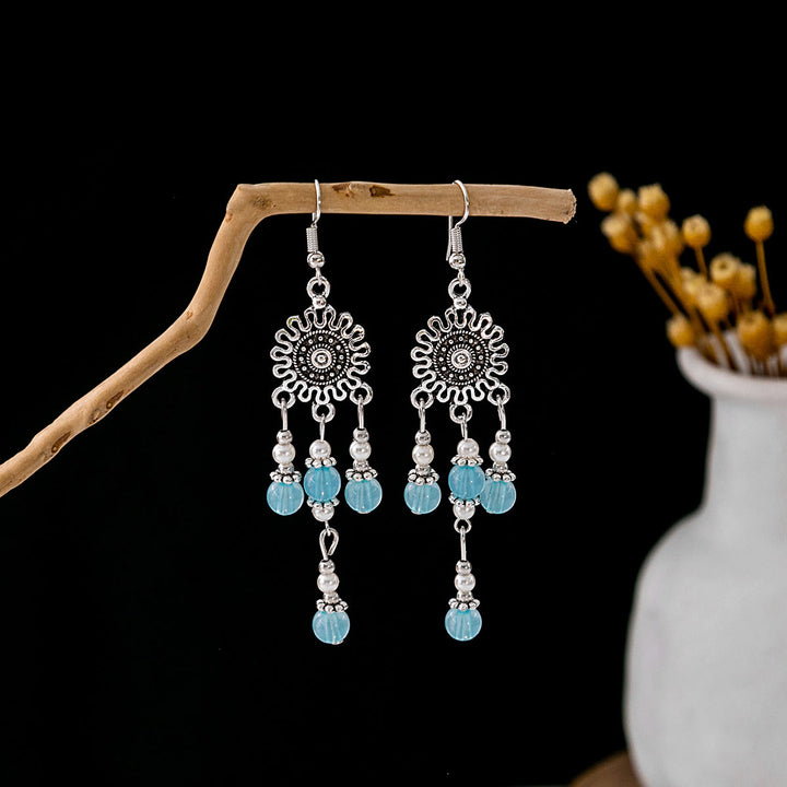 Pendientes Olivenorma estilo étnico retro con borlas bohemias de turquesa