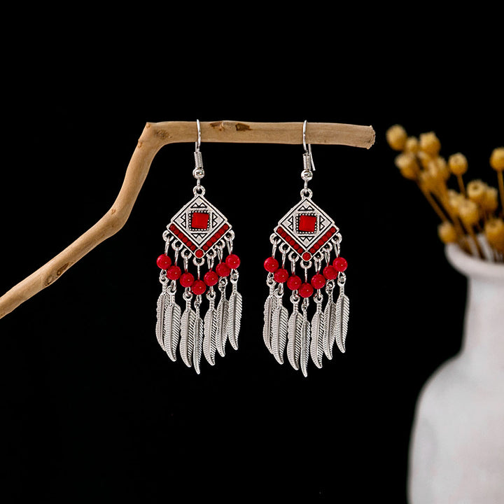 Pendientes Olivenorma estilo étnico retro con borlas bohemias de turquesa