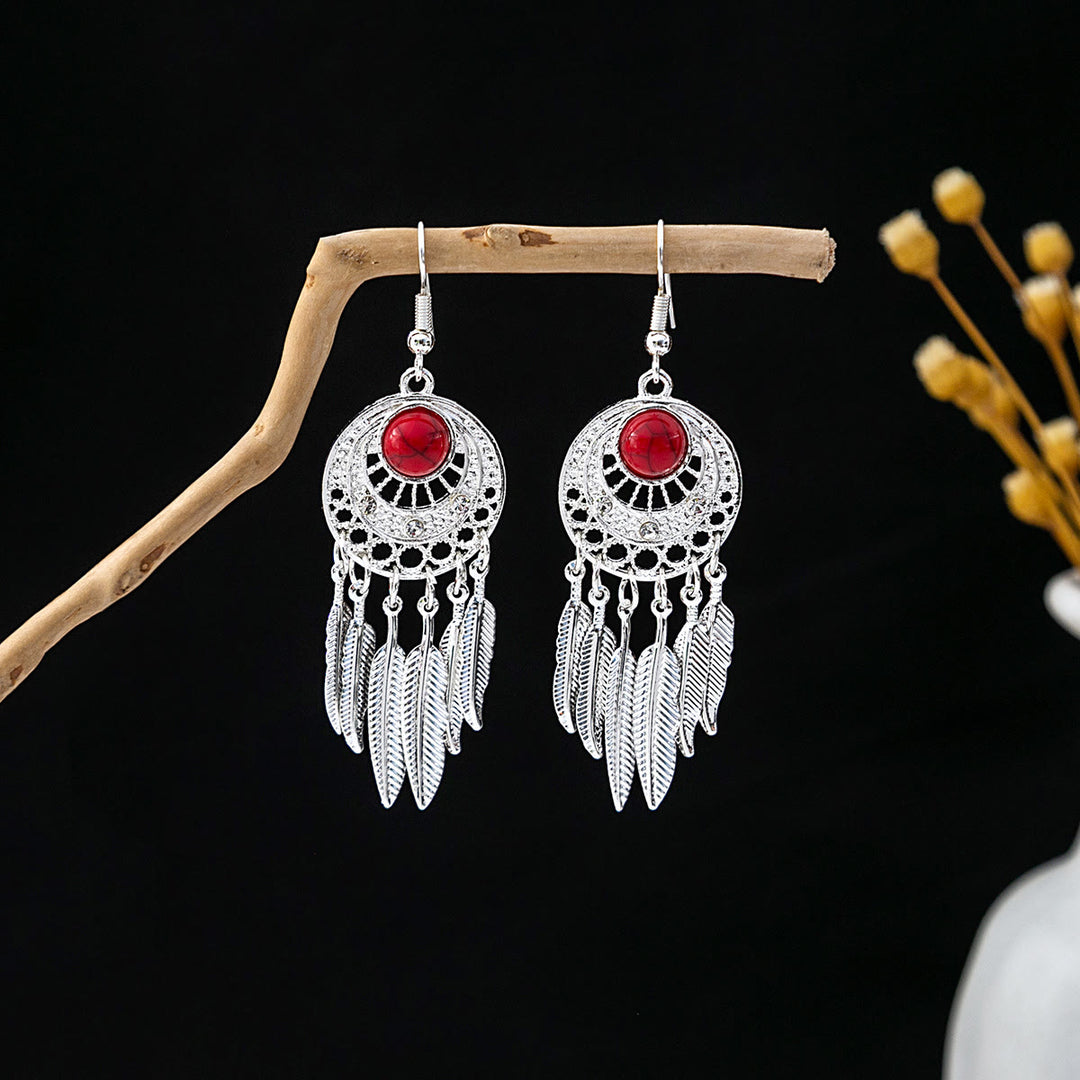 Pendientes Olivenorma estilo étnico retro con borlas bohemias de turquesa