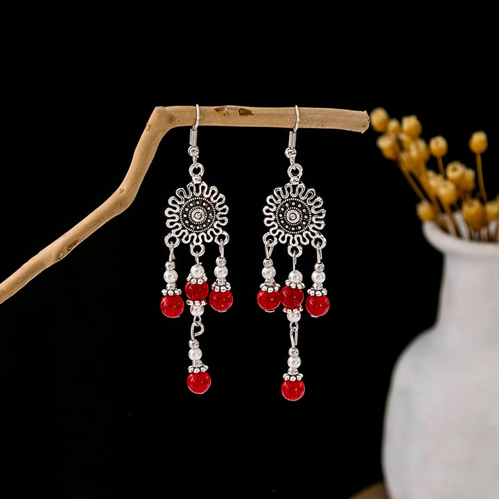 Pendientes Olivenorma estilo étnico retro con borlas bohemias de turquesa