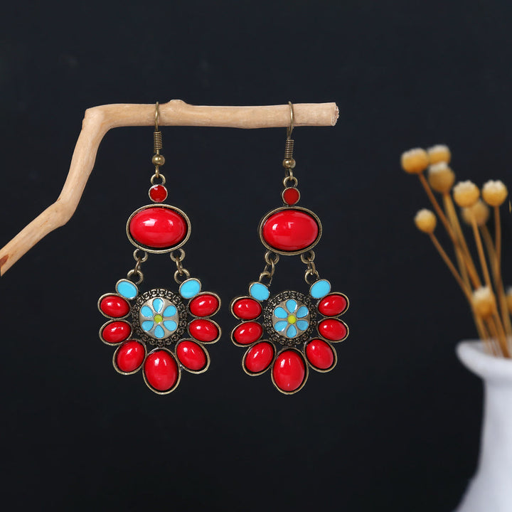 Pendientes Olivenorma estilo étnico retro con borlas bohemias de turquesa