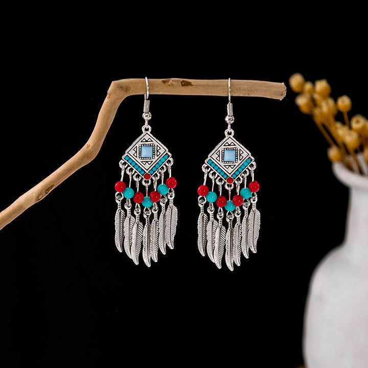 Pendientes Olivenorma estilo étnico retro con borlas bohemias de turquesa