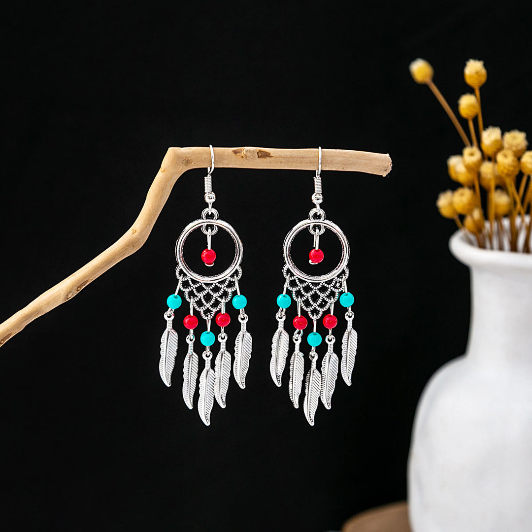 Pendientes Olivenorma estilo étnico retro con borlas bohemias de turquesa