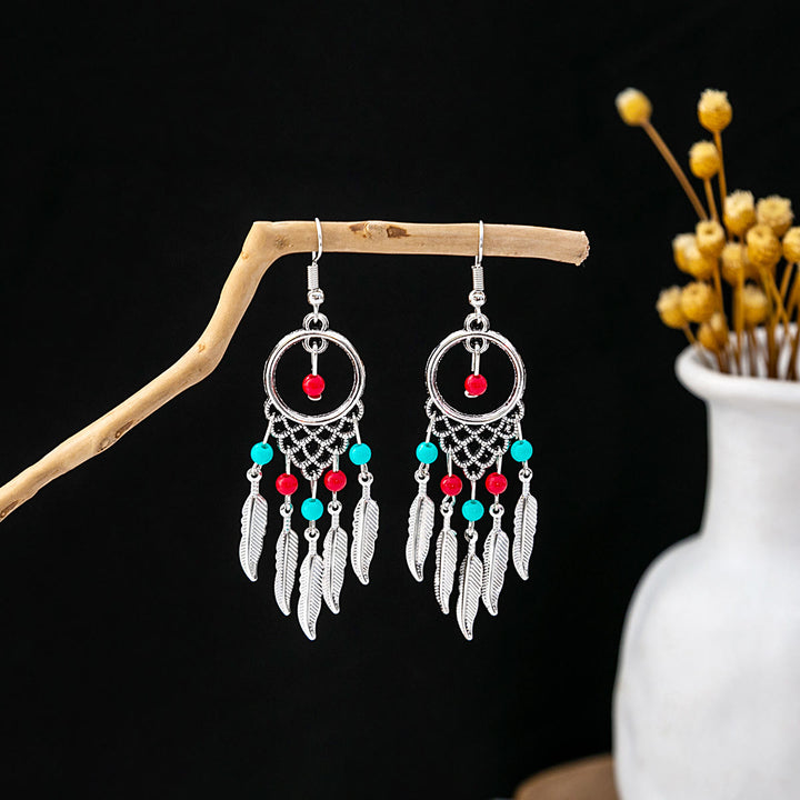 Pendientes Olivenorma estilo étnico retro con borlas bohemias de turquesa