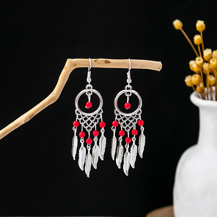 Pendientes Olivenorma estilo étnico retro con borlas bohemias de turquesa