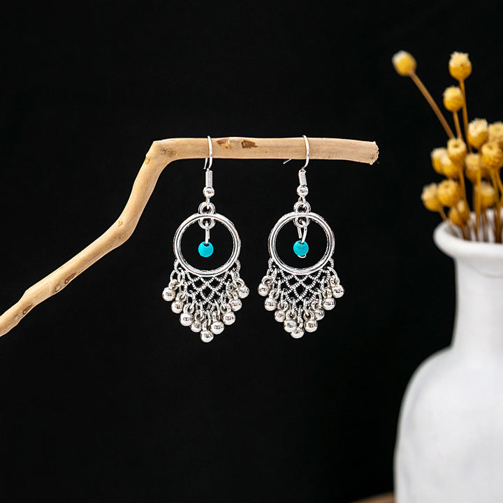 Pendientes Olivenorma estilo étnico retro con borlas bohemias de turquesa