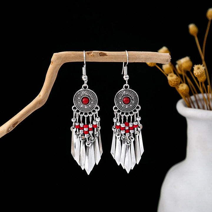 Pendientes Olivenorma estilo étnico retro con borlas bohemias de turquesa