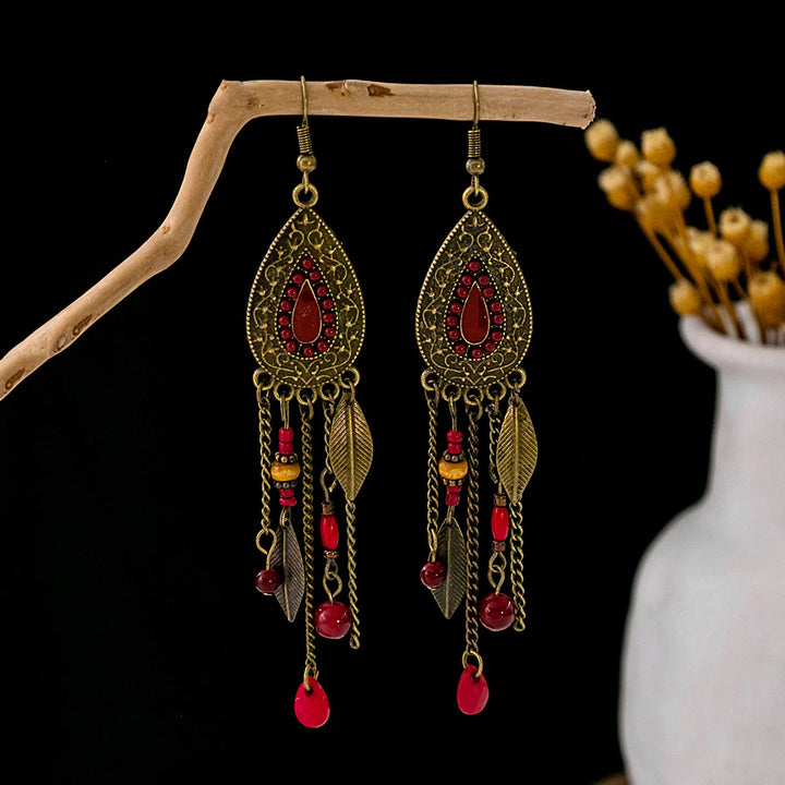 Pendientes Olivenorma estilo étnico retro con borlas bohemias de turquesa
