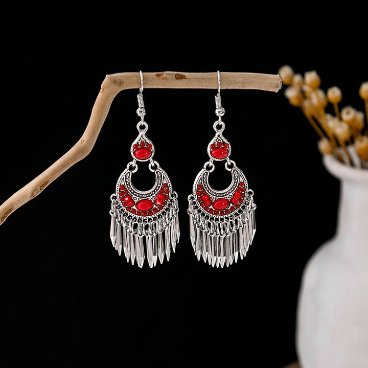 Pendientes Olivenorma estilo étnico retro con borlas bohemias de turquesa