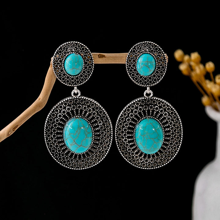 Pendientes Olivenorma estilo étnico retro con borlas bohemias de turquesa