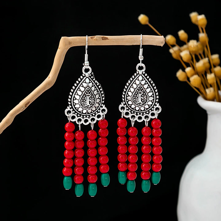Pendientes Olivenorma estilo étnico retro con borlas bohemias de turquesa