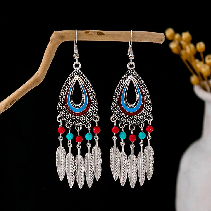 Pendientes Olivenorma estilo étnico retro con borlas bohemias de turquesa