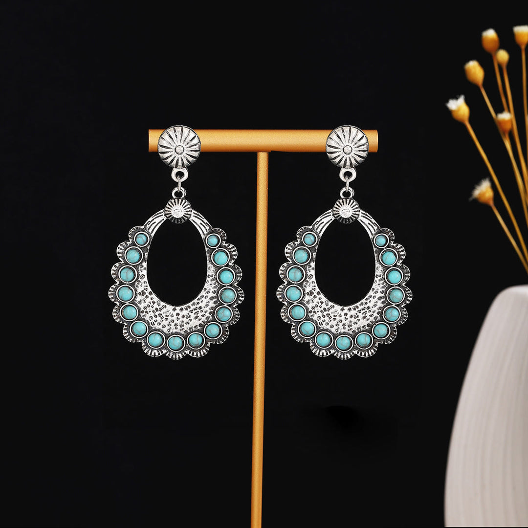 Pendientes Olivenorma estilo étnico retro con borlas bohemias de turquesa