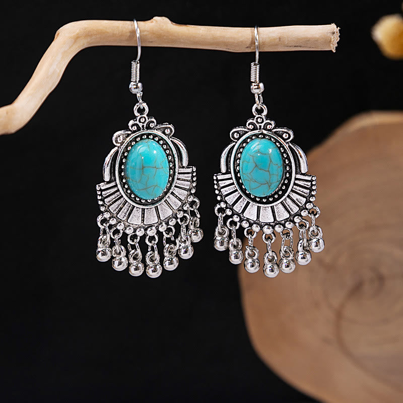Pendientes Olivenorma estilo étnico retro con borlas bohemias de turquesa