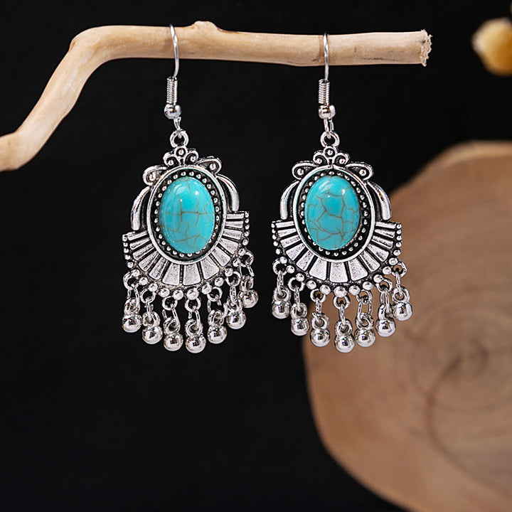 Pendientes Olivenorma estilo étnico retro con borlas bohemias de turquesa