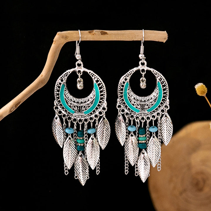 Pendientes Olivenorma estilo étnico retro con borlas bohemias de turquesa