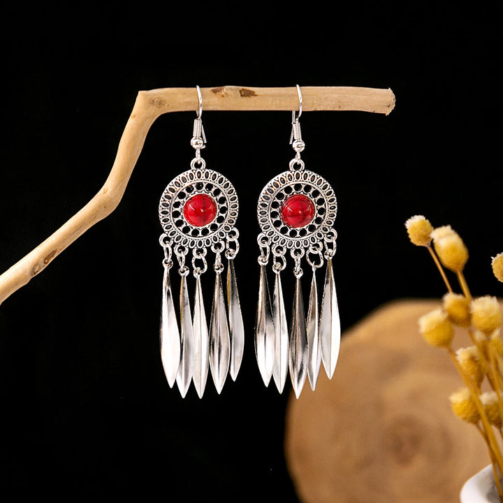 Pendientes Olivenorma estilo étnico retro con borlas bohemias de turquesa
