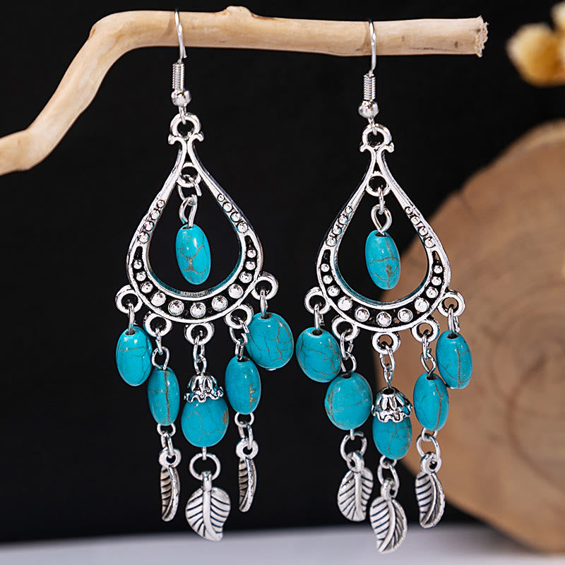 Pendientes Olivenorma estilo étnico retro con borlas bohemias de turquesa
