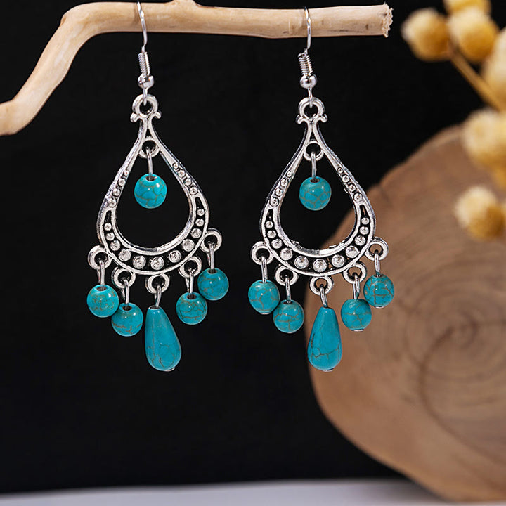 Pendientes Olivenorma estilo étnico retro con borlas bohemias de turquesa