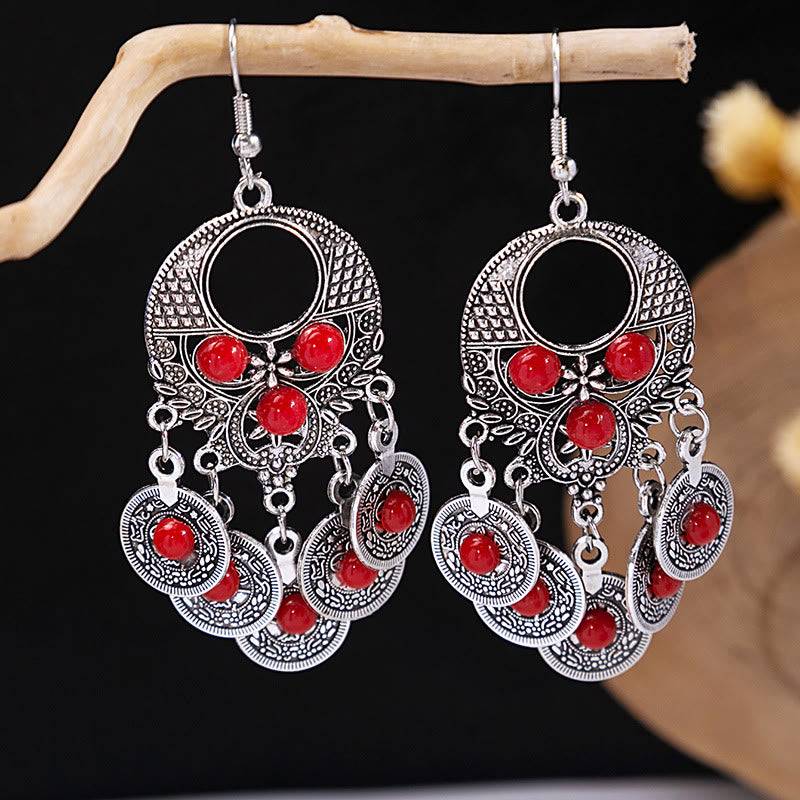 Pendientes Olivenorma estilo étnico retro con borlas bohemias de turquesa