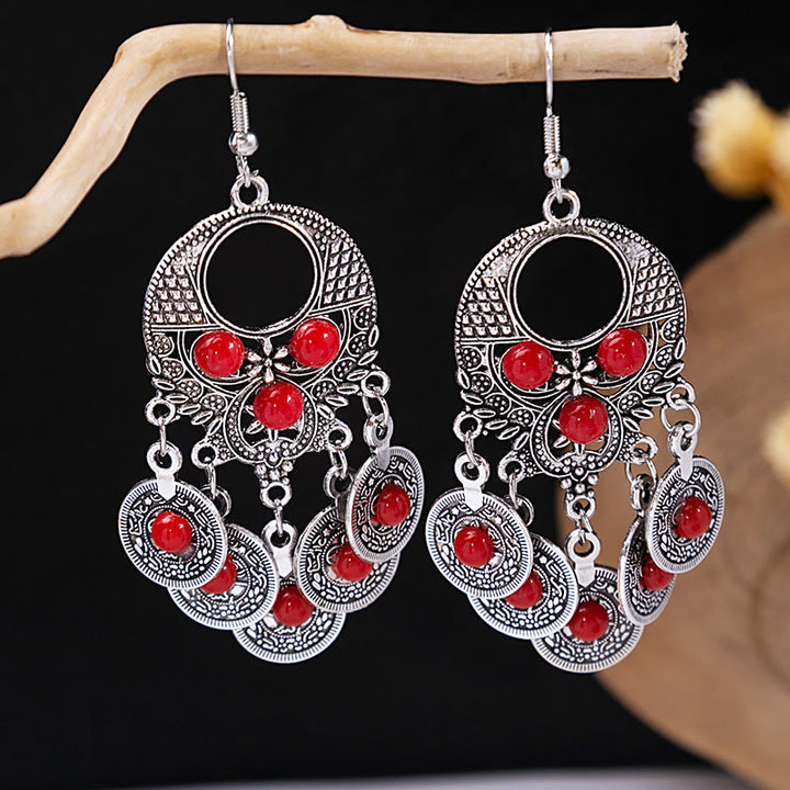 Pendientes Olivenorma estilo étnico retro con borlas bohemias de turquesa