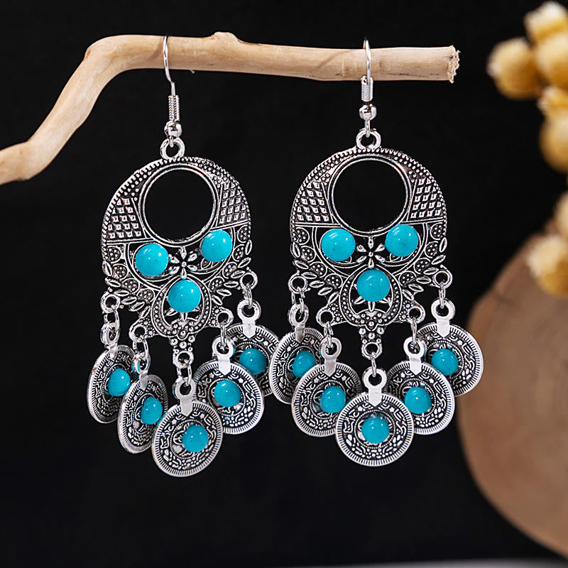 Pendientes Olivenorma estilo étnico retro con borlas bohemias de turquesa