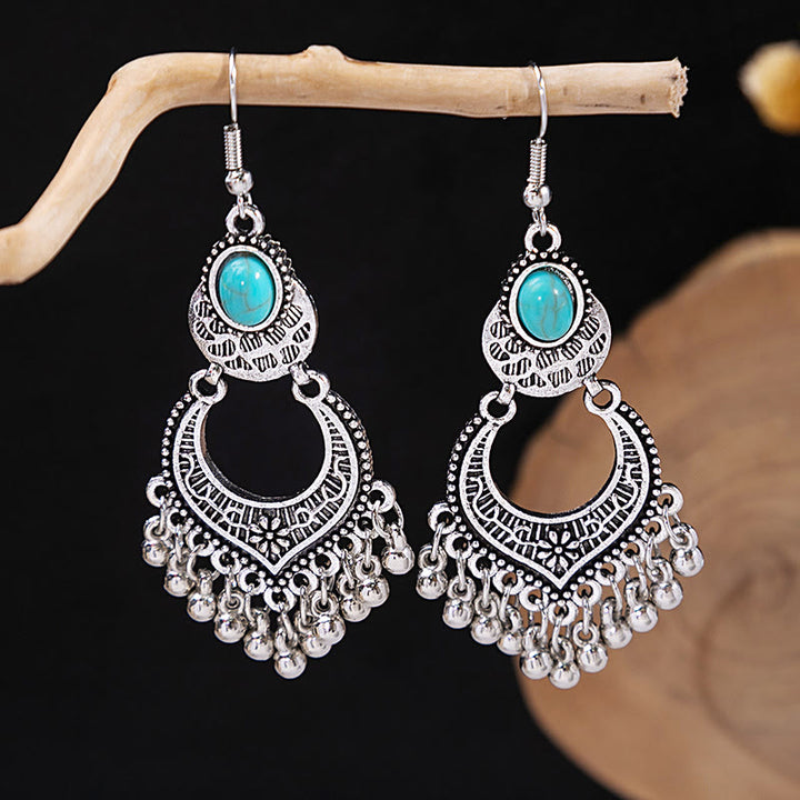 Pendientes Olivenorma estilo étnico retro con borlas bohemias de turquesa