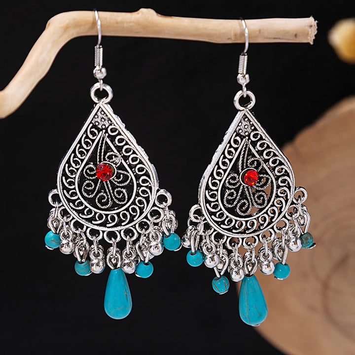Pendientes Olivenorma estilo étnico retro con borlas bohemias de turquesa