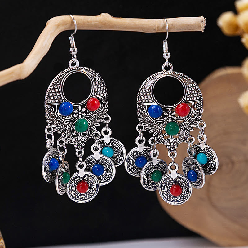 Pendientes Olivenorma estilo étnico retro con borlas bohemias de turquesa