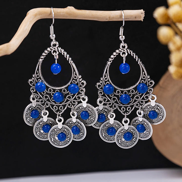 Pendientes Olivenorma estilo étnico retro con borlas bohemias de turquesa
