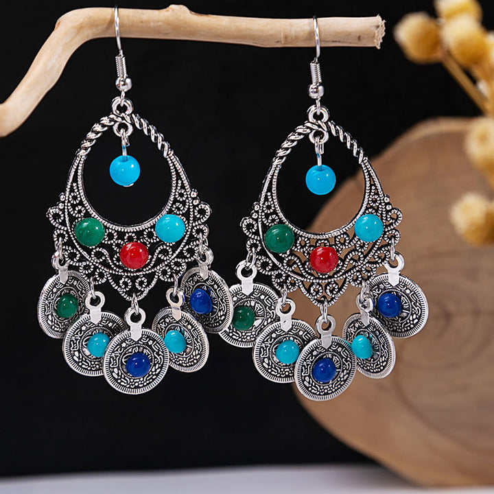 Pendientes Olivenorma estilo étnico retro con borlas bohemias de turquesa