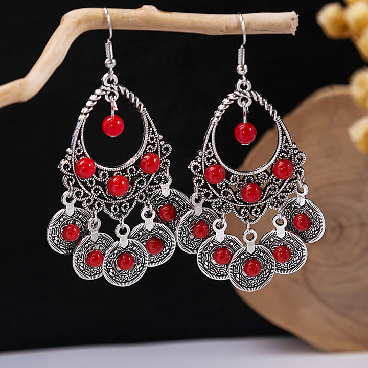 Pendientes Olivenorma estilo étnico retro con borlas bohemias de turquesa