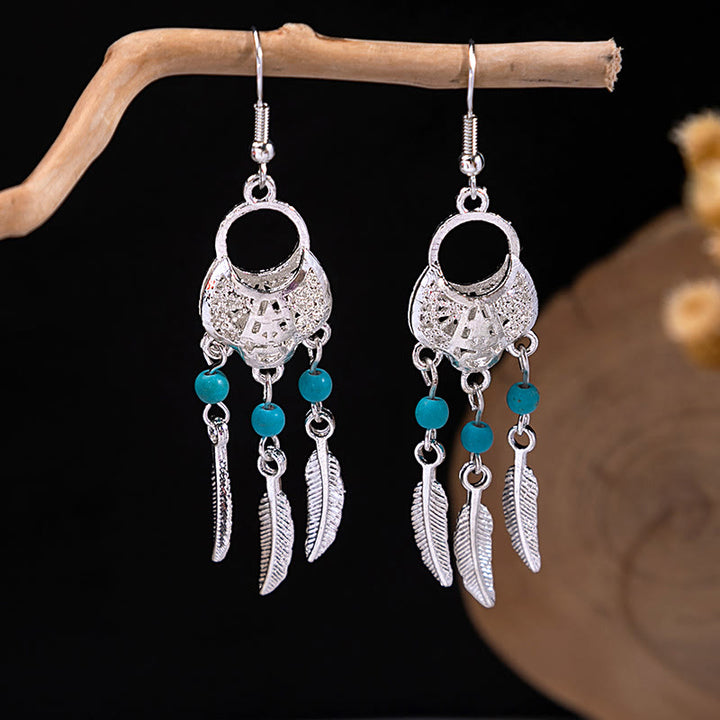 Pendientes Olivenorma estilo étnico retro con borlas bohemias de turquesa
