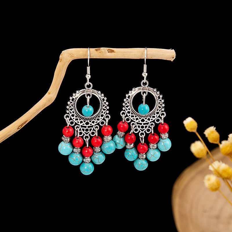 Pendientes Olivenorma estilo étnico retro con borlas bohemias de turquesa