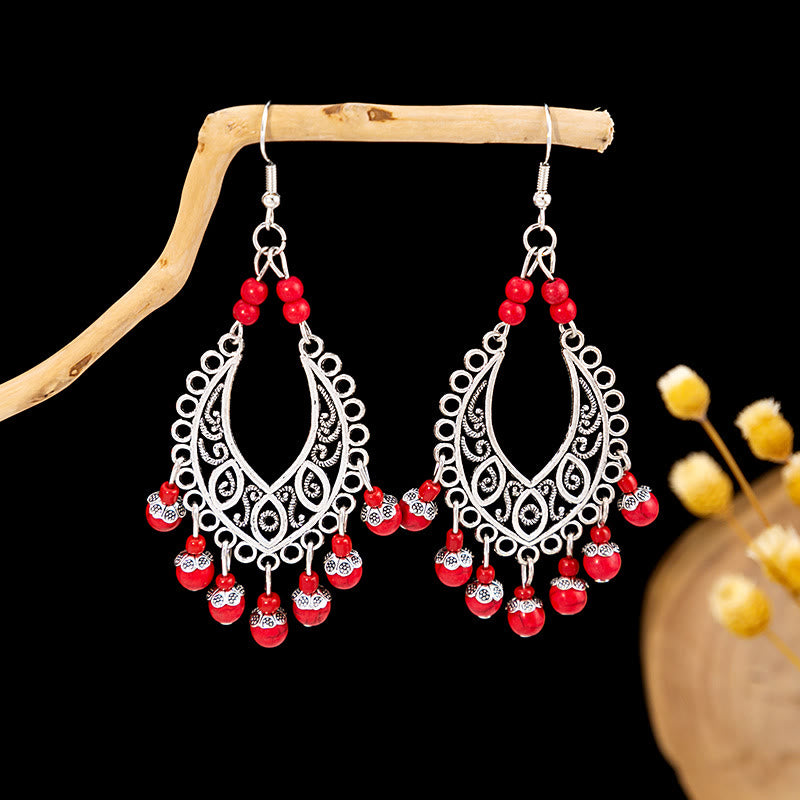 Pendientes Olivenorma estilo étnico retro con borlas bohemias de turquesa