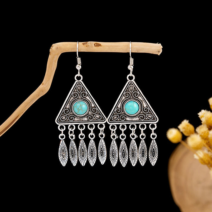 Pendientes Olivenorma estilo étnico retro con borlas bohemias de turquesa